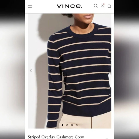 Vince Striped Blue & Tan Overlay Cashmere Crew XS Woman - Picture 3 of 10